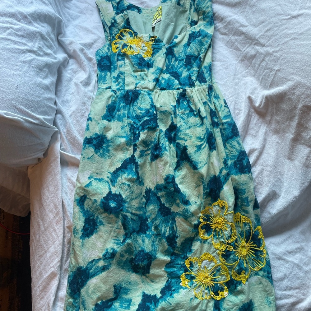 Floreat by Anthropologie Women's Blue/Yellow Floral Empire Dress Size